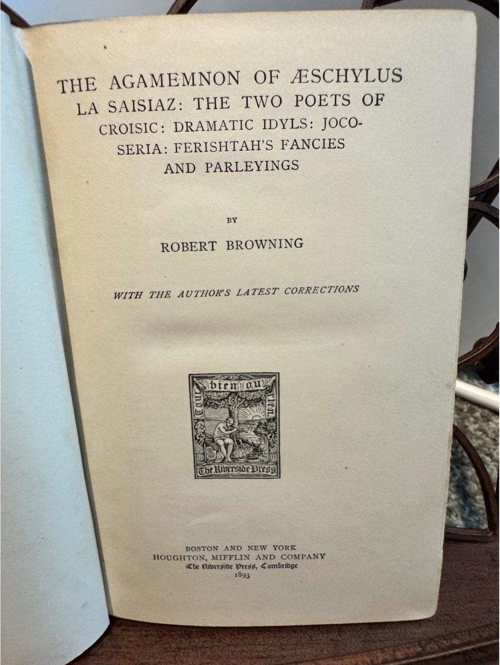 The Agamemnon of Aeschylus and Other Works by Robert Browning - 1893 HC